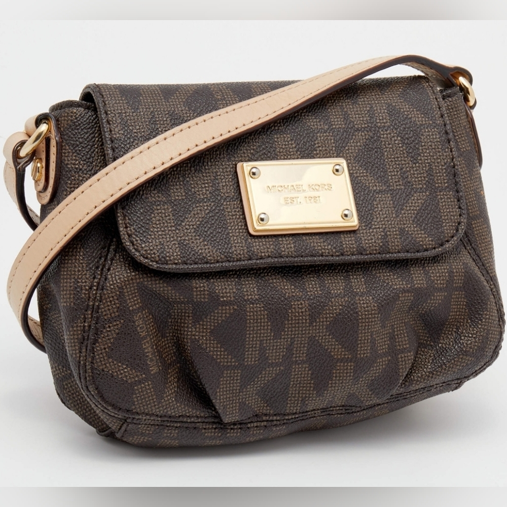 MICHAEL Michael Kors Brown Signature Coated Canvas & Leather Flap Crossbody Bag